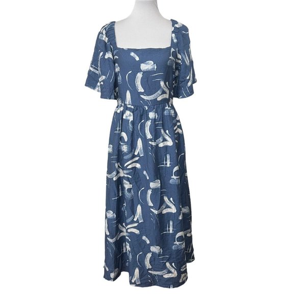 A New Day Dresses & Skirts - A New Day Flutter Sleeve Tie Back Midi Dress Blue Preppy Cottagecore XL
